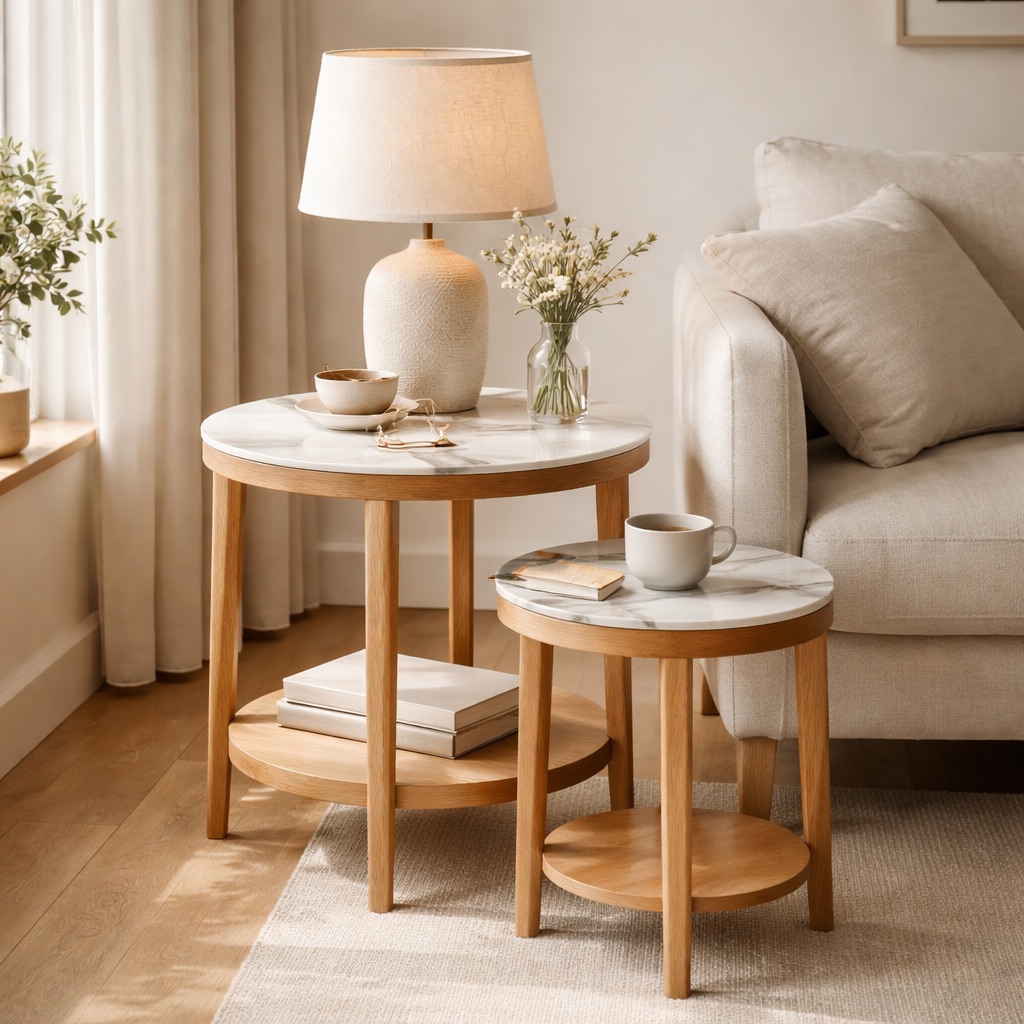 WonenXL Collection Beistelltisch rund Osaka - Eiche Natur
