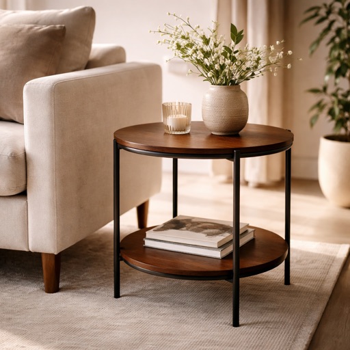 Nordic Living Beistelltisch rund Kyoto - Nussbaum