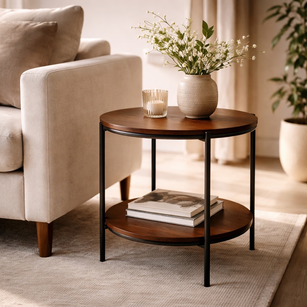 Nordic Living Beistelltisch rund Kyoto - Nussbaum