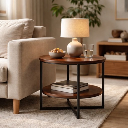 WonenXL Collection Beistelltisch rund Zurich - Nussbaum