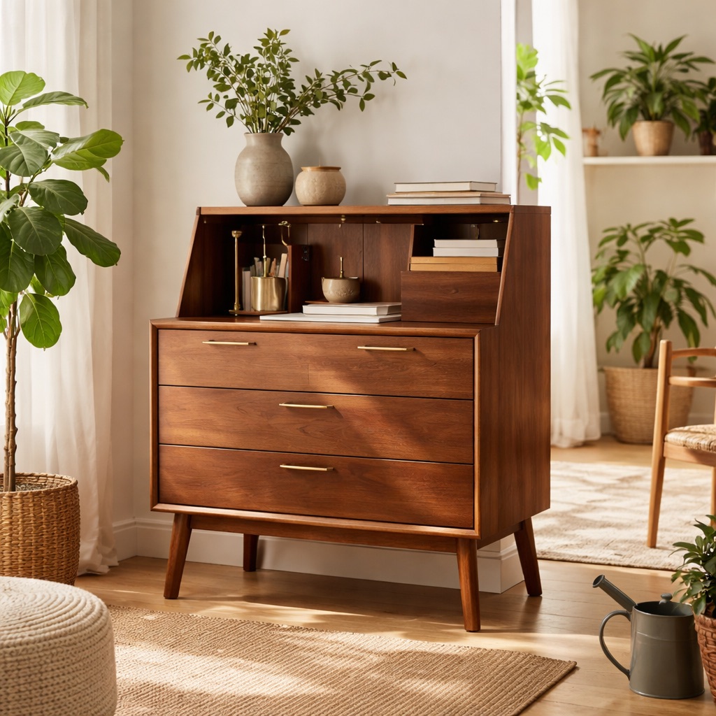 WonenXL Collection Schreibtisch mit Schubladen Helsinki - Nussbaum