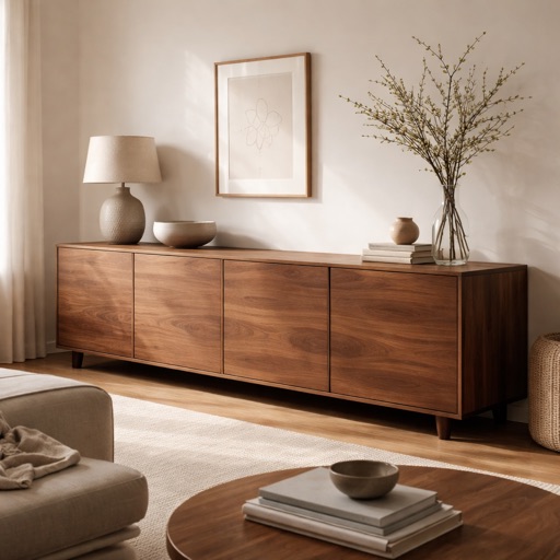 WonenXL Collection Hohes Sideboard Nara - Nussbaum