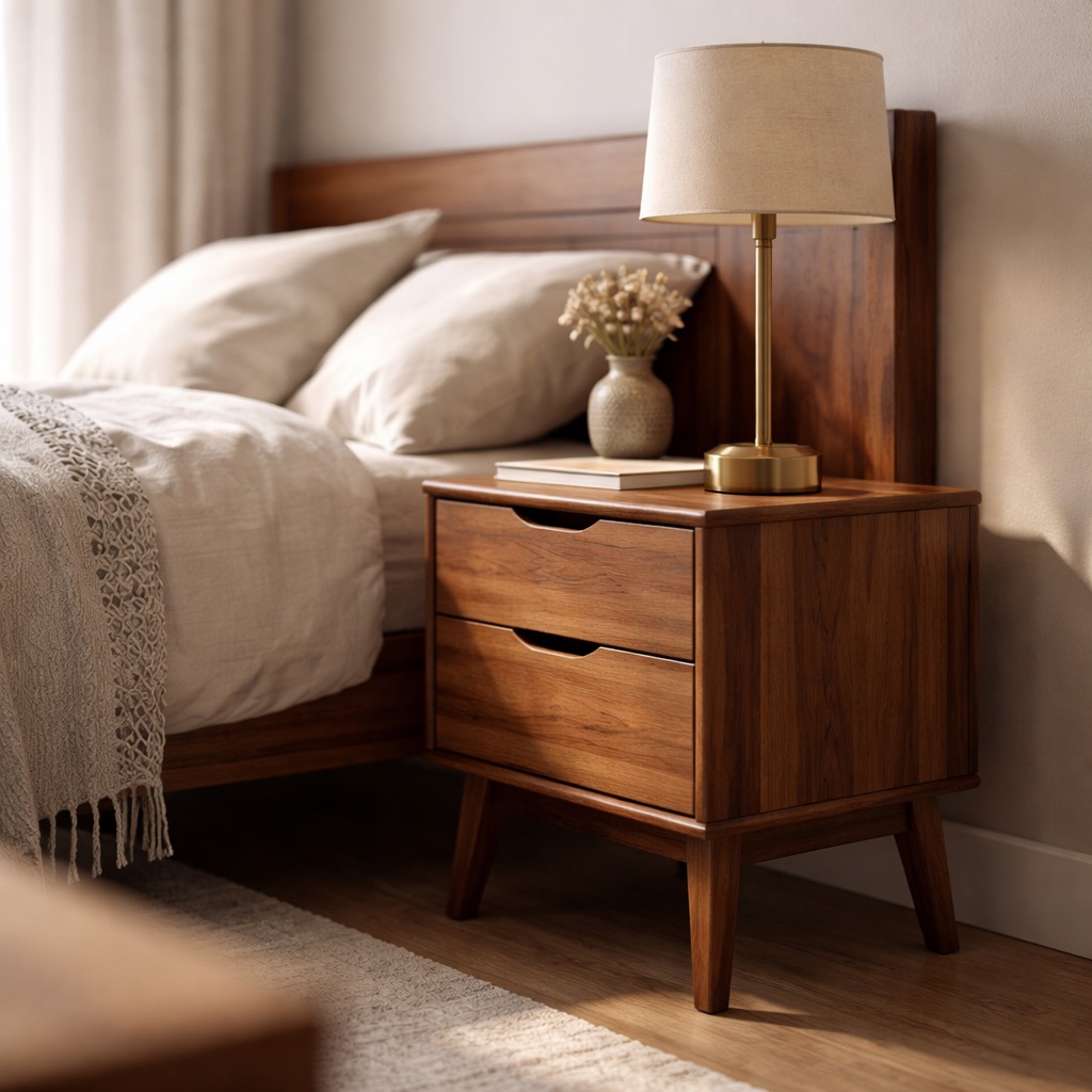 WonenXL Collection Nachttisch mit Schubladen Firenze - Nussbaum