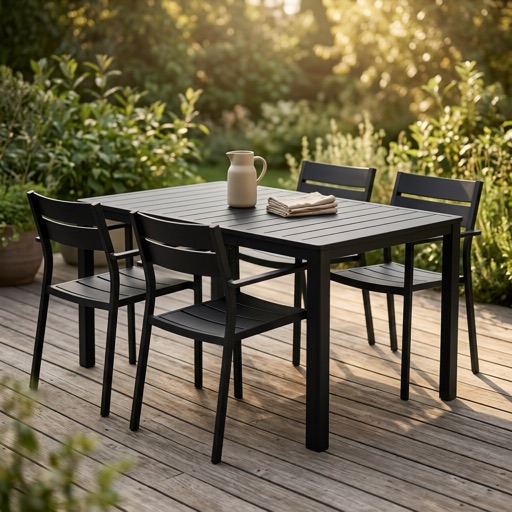 Urban Loft Gartenmöbel-Set für 4 Personen Bergen - Schwarz